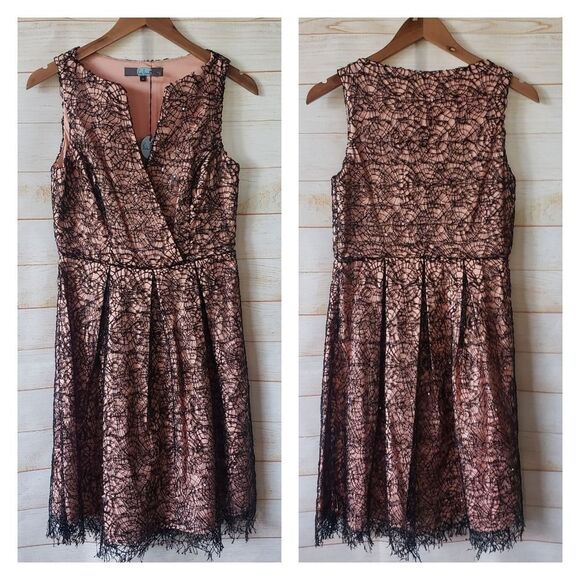 Eva Franco Emma Web Dress V-Neck Black Peach Web Women's Size 6 - Picture 1 of 9